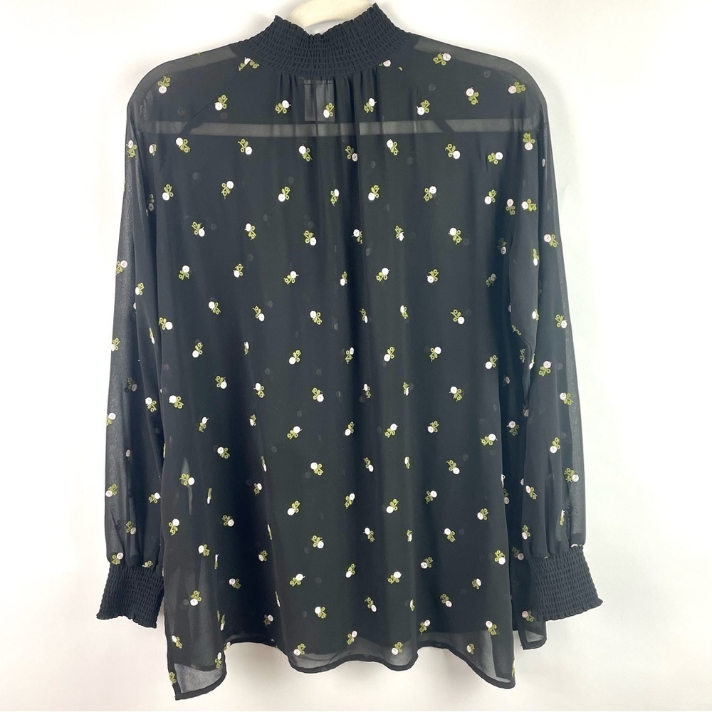 CAbi Alegria Black Embroidered Peasant Blouse Sheer Smocked Neck & Cuffs XS - Picture 10 of 16